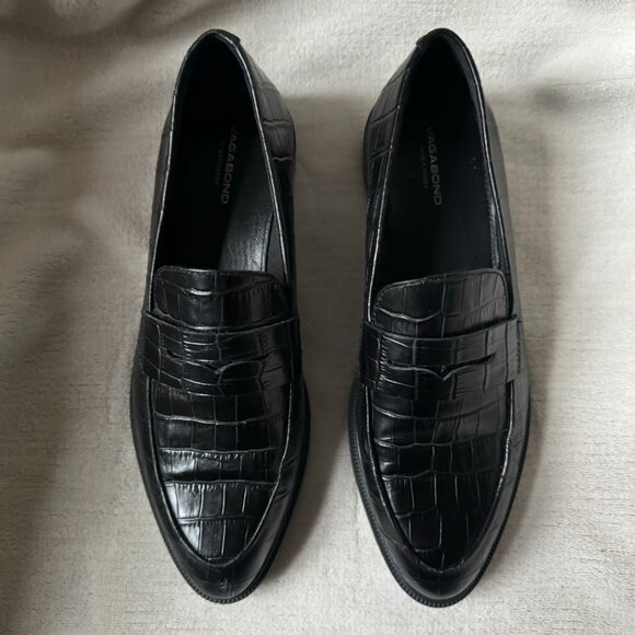 Vagabond Frances Croc Embossed Leather Black Loafers - Size 38 - Picture 4 of 7